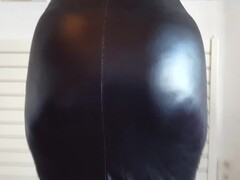 He pulls up her latex skirt and shows her bare big white ass Thumb