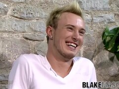 Blonde UK twink strips and strokes his cock before cumshot Thumb